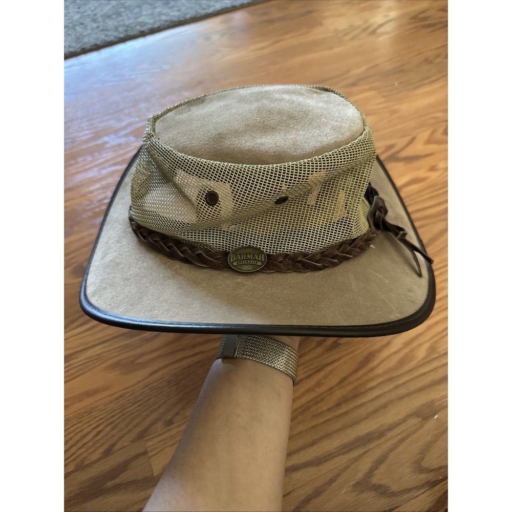 Barmah Hat Size LARGE Foldaway Suede Brown Leather Made In Australia Used